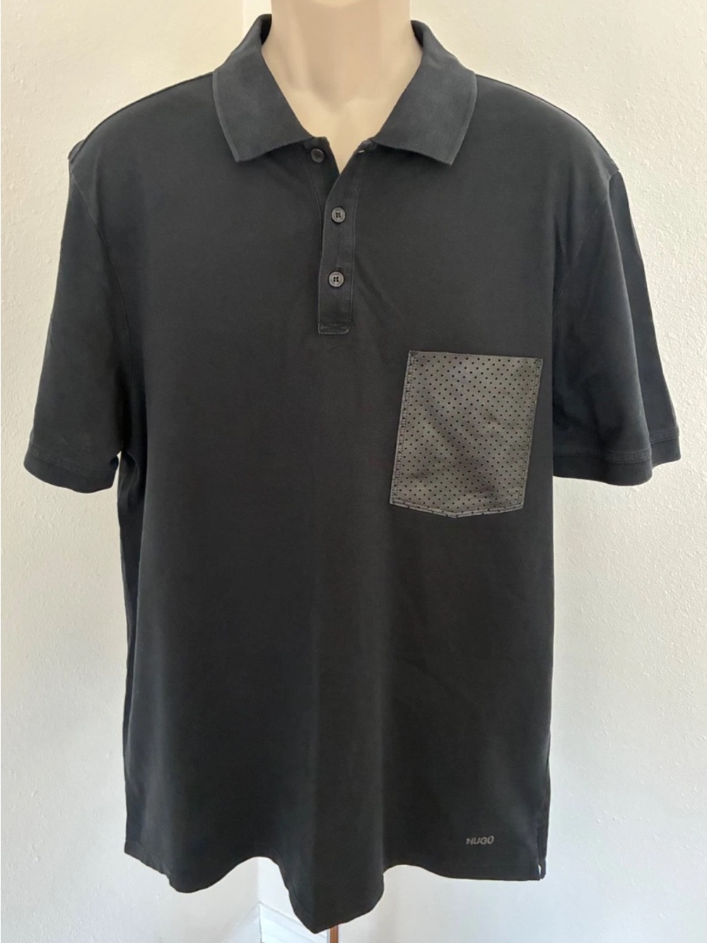HUGO BOSS Mens Black Polo Golf Shirt Top 3/4 Button Short Sleeve Pocket Sz XXL